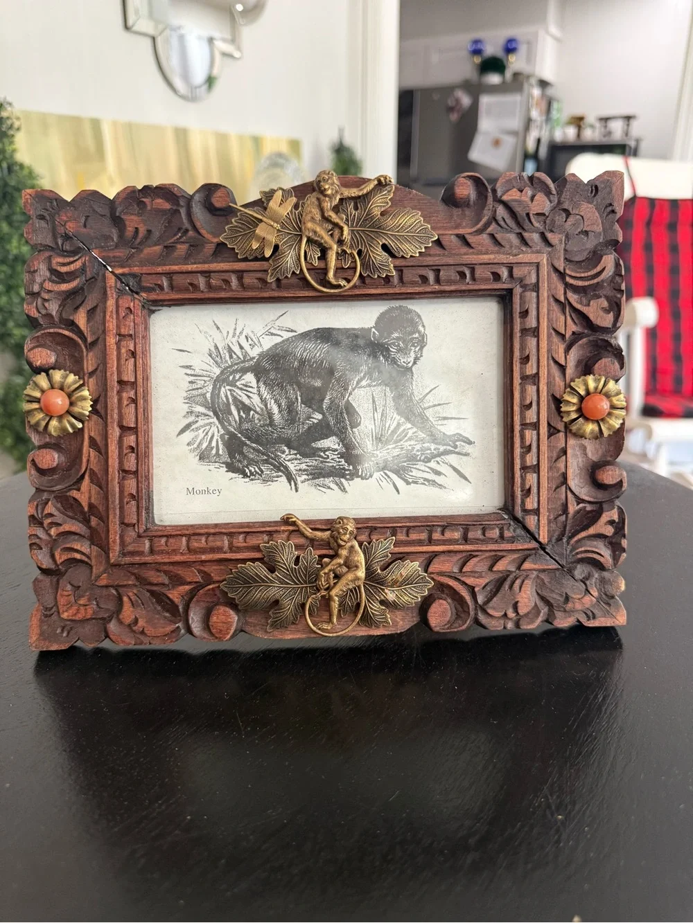 Jo Marz First Edition 67/500 Hand Carved Wood Monkey Picture Frame Brass Accents